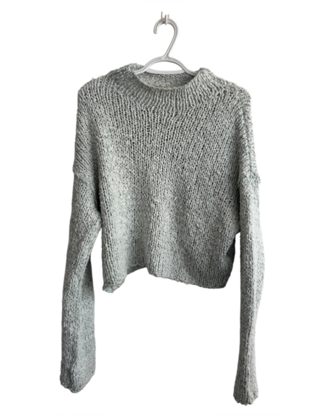 Anthropologie Chunky Knit Cropped Sweater Light Blue White Size Small